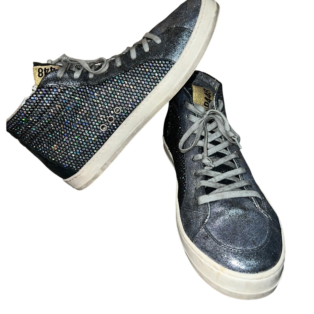 P448 John High Top Sneakers Glitter Sparkle Side Zip Women Skater Streetwear 42